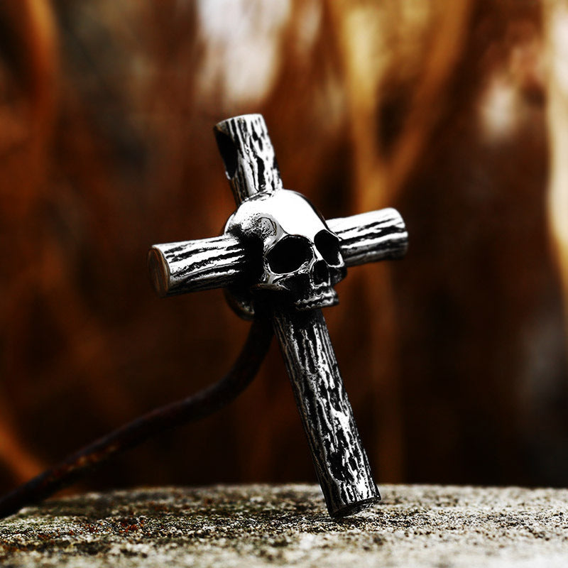 Stainless Steel Skull & Cross Pendant - Gothic-Inspired DIY Jewelry Component for Necklaces