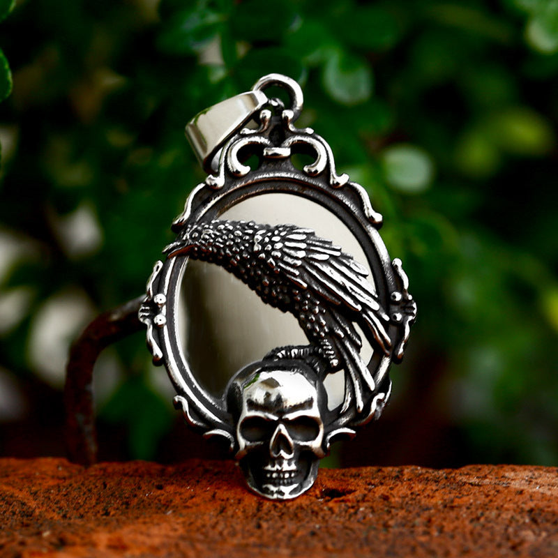 Stainless Steel Magic Mirror Skull Pendant - Edgy DIY Jewelry Component for Necklaces
