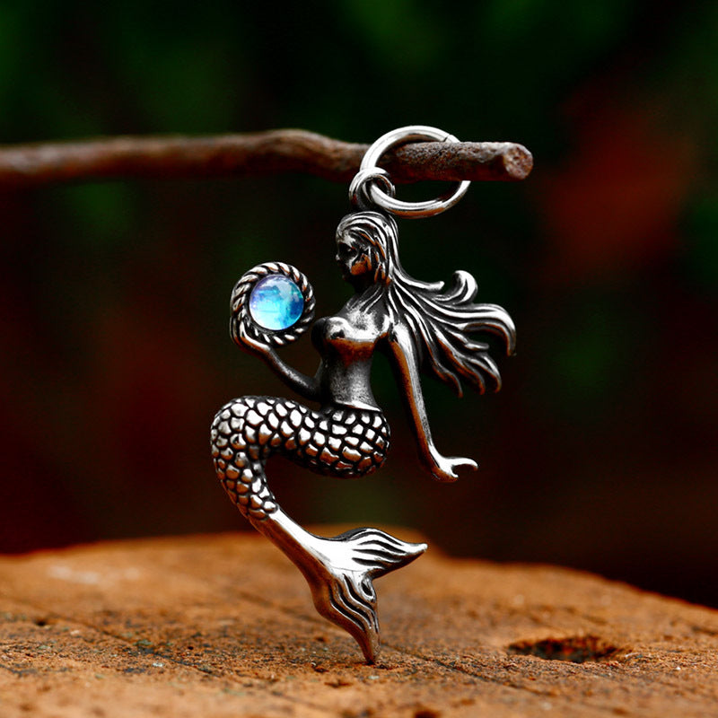 Stainless Steel Mermaid Pendant - Ocean-Inspired DIY Jewelry Component for Necklaces