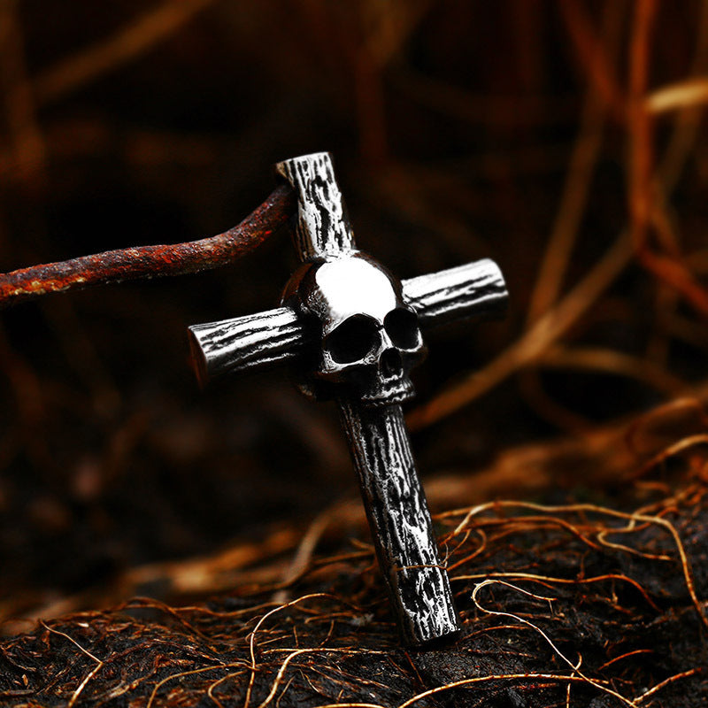 Stainless Steel Skull & Cross Pendant - Gothic-Inspired DIY Jewelry Component for Necklaces