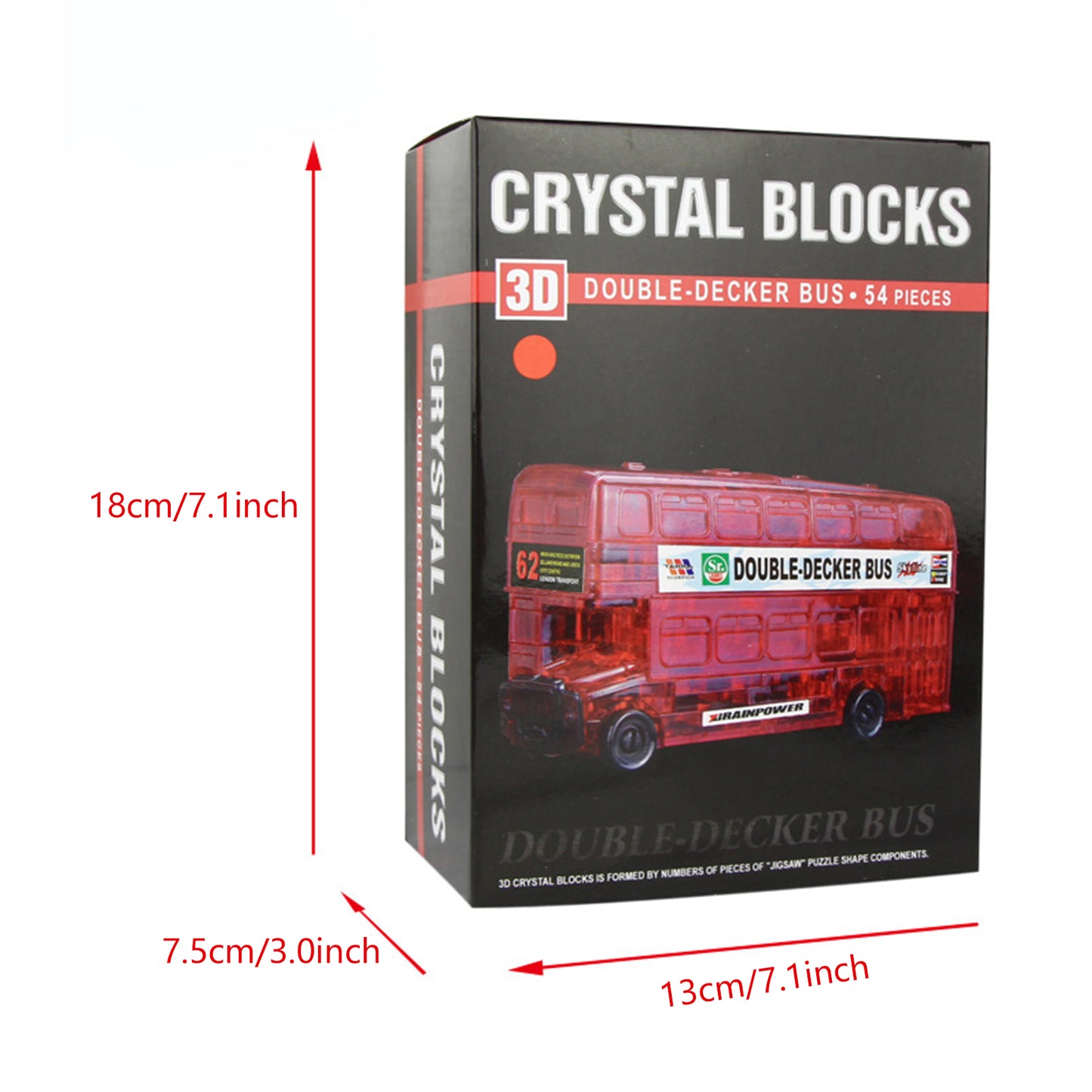 3D Crystal Puzzle Double Decker Bus, Crystal Puzzle Brainteasers for Puzzlers Ages 16 and Up,54PCS