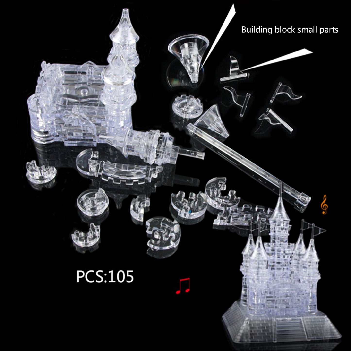 3D Crystal Puzzle Castle, Crystal Puzzle Brainteasers for Puzzlers Ages 16 and Up, 105PCS