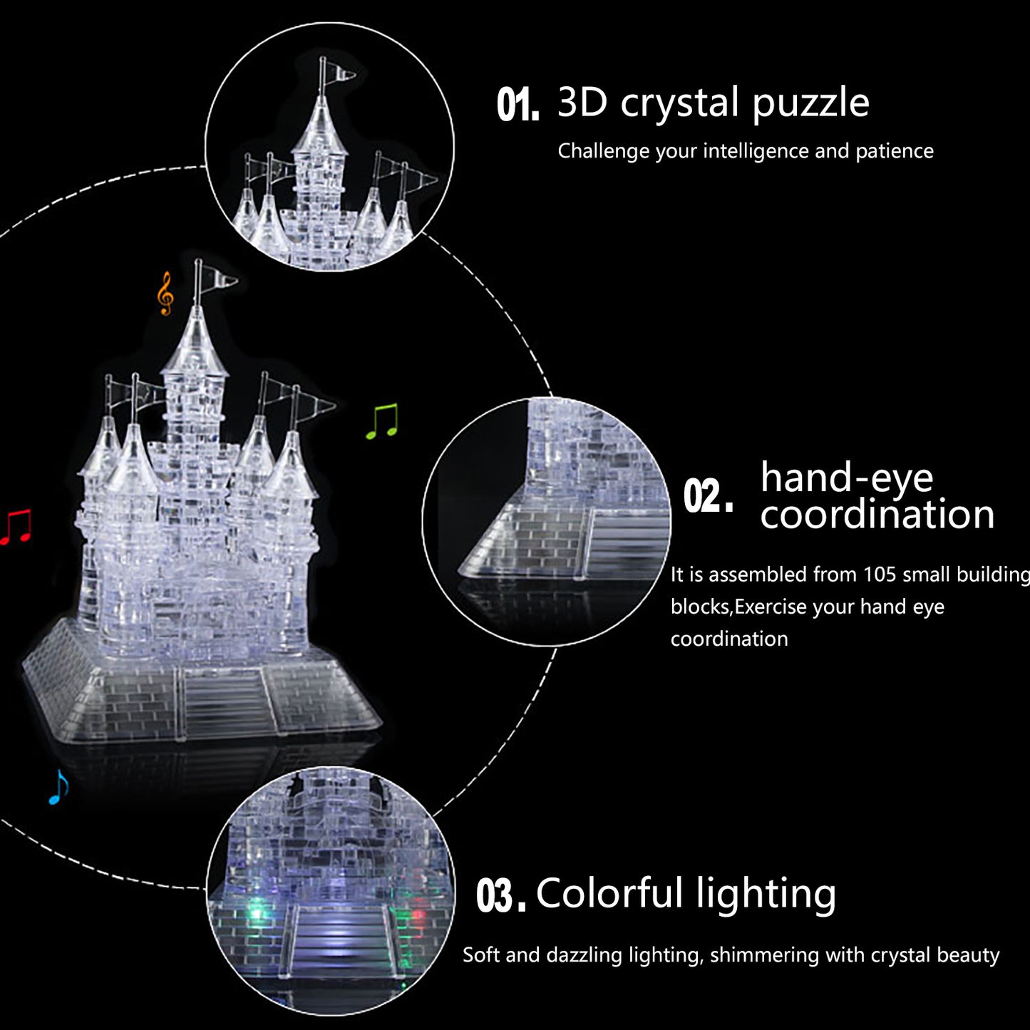 3D Crystal Puzzle Castle, Crystal Puzzle Brainteasers for Puzzlers Ages 16 and Up, 105PCS