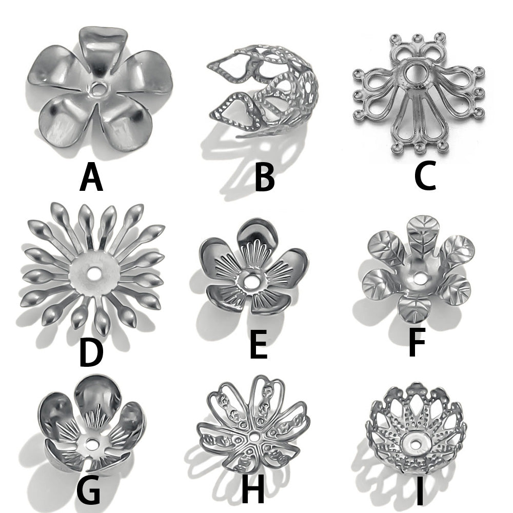 100PCS Stainless Steel Petal Bead Caps & Flower Cups - 18K Vacuum Plated Jewelry Spacer Parts 