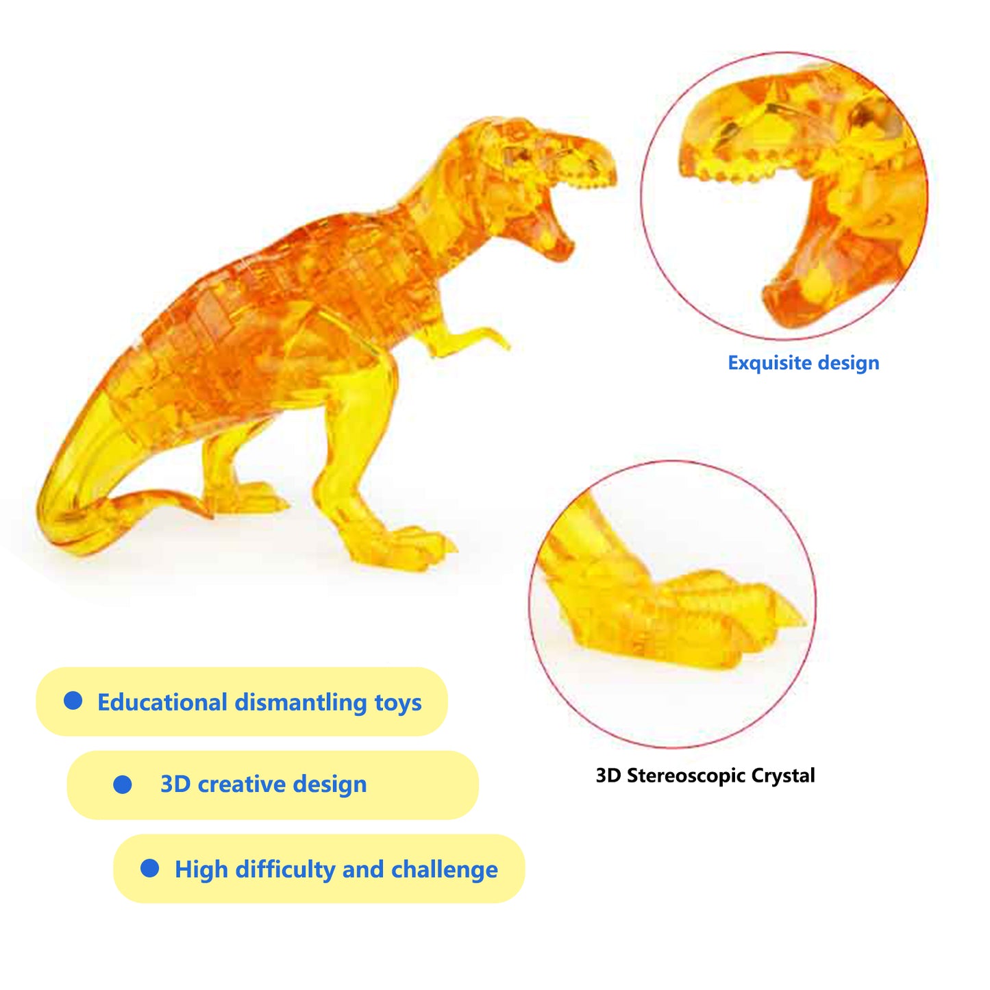 3D Crystal Puzzle Dinosaur, Crystal Puzzle Brainteasers for Puzzlers Ages 16 and Up, 50PCS
