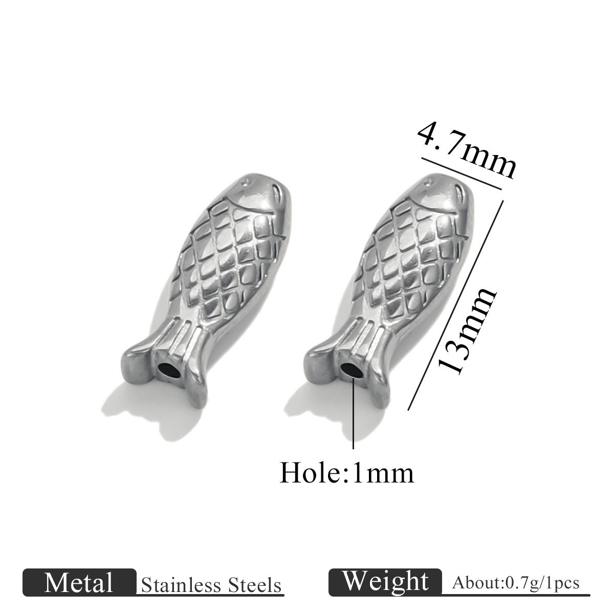 Stainless Steel Fish Spacer Beads - Polished Loose Beads for Necklace & Bracelet Making