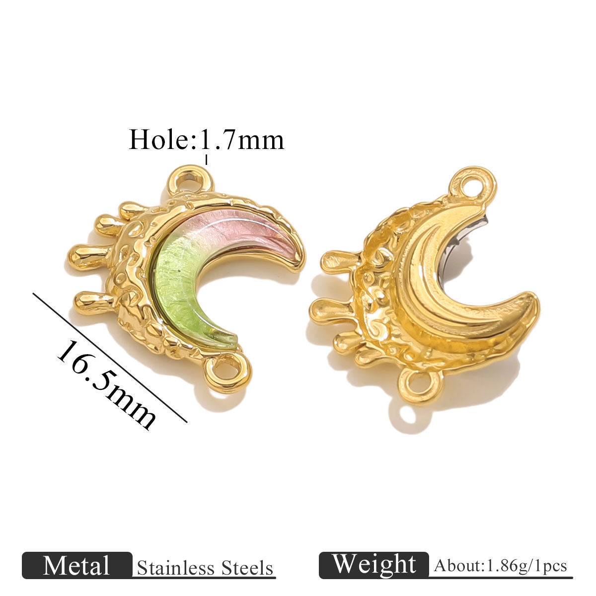 Stainless Steel Starry Sky Moon Pendant | Dreamy Colorful Double-Hole Charm, DIY Accessory for Necklace Making & Jewelry Craft