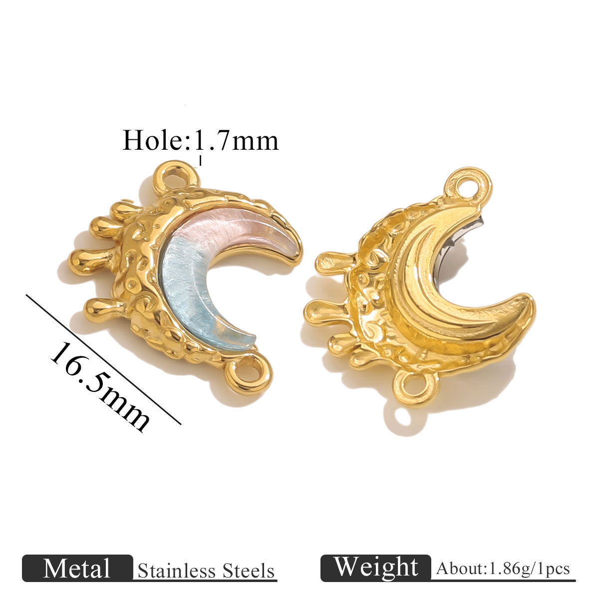 Stainless Steel Starry Sky Moon Pendant | Dreamy Colorful Double-Hole Charm, DIY Accessory for Necklace Making & Jewelry Craft