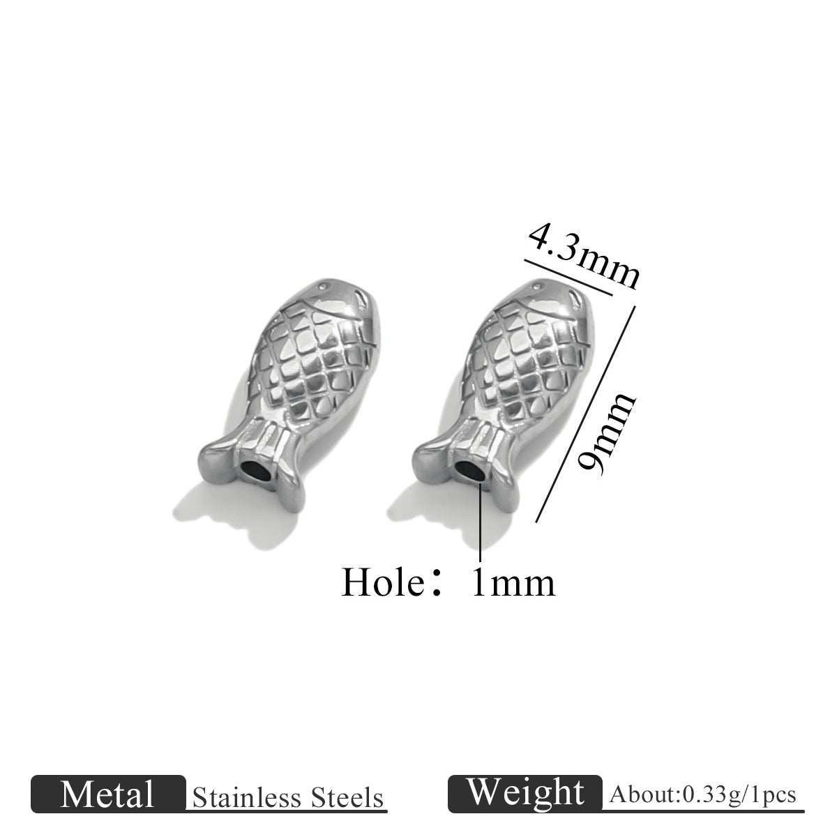 Stainless Steel Fish Spacer Beads - Polished Loose Beads for Necklace & Bracelet Making