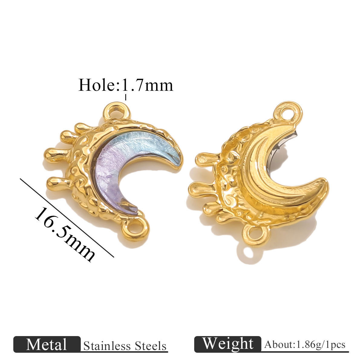 Stainless Steel Starry Sky Moon Pendant | Dreamy Colorful Double-Hole Charm, DIY Accessory for Necklace Making & Jewelry Craft