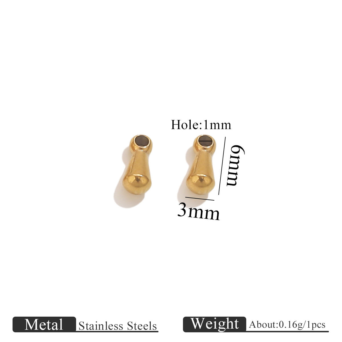 50PCS Water Drop Stainless Steel Pendant End Beads | Gold-Plated Titanium Steel | Multiple Sizes | DIY Jewelry Making Supplies