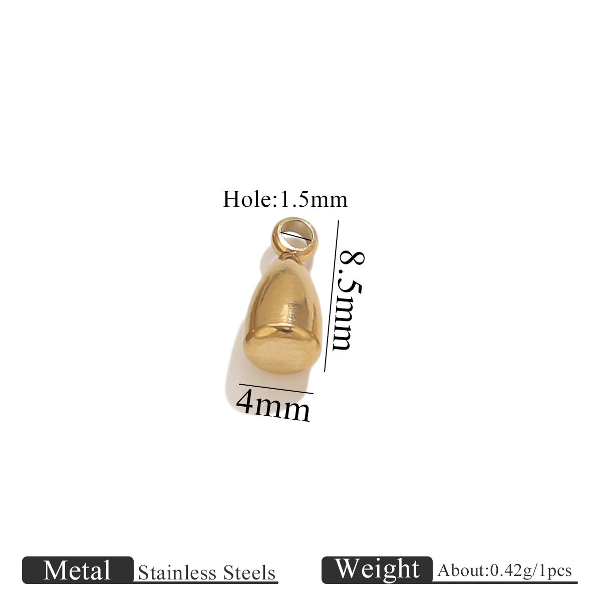 50PCS Water Drop Stainless Steel Pendant End Beads | Gold-Plated Titanium Steel | Multiple Sizes | DIY Jewelry Making Supplies