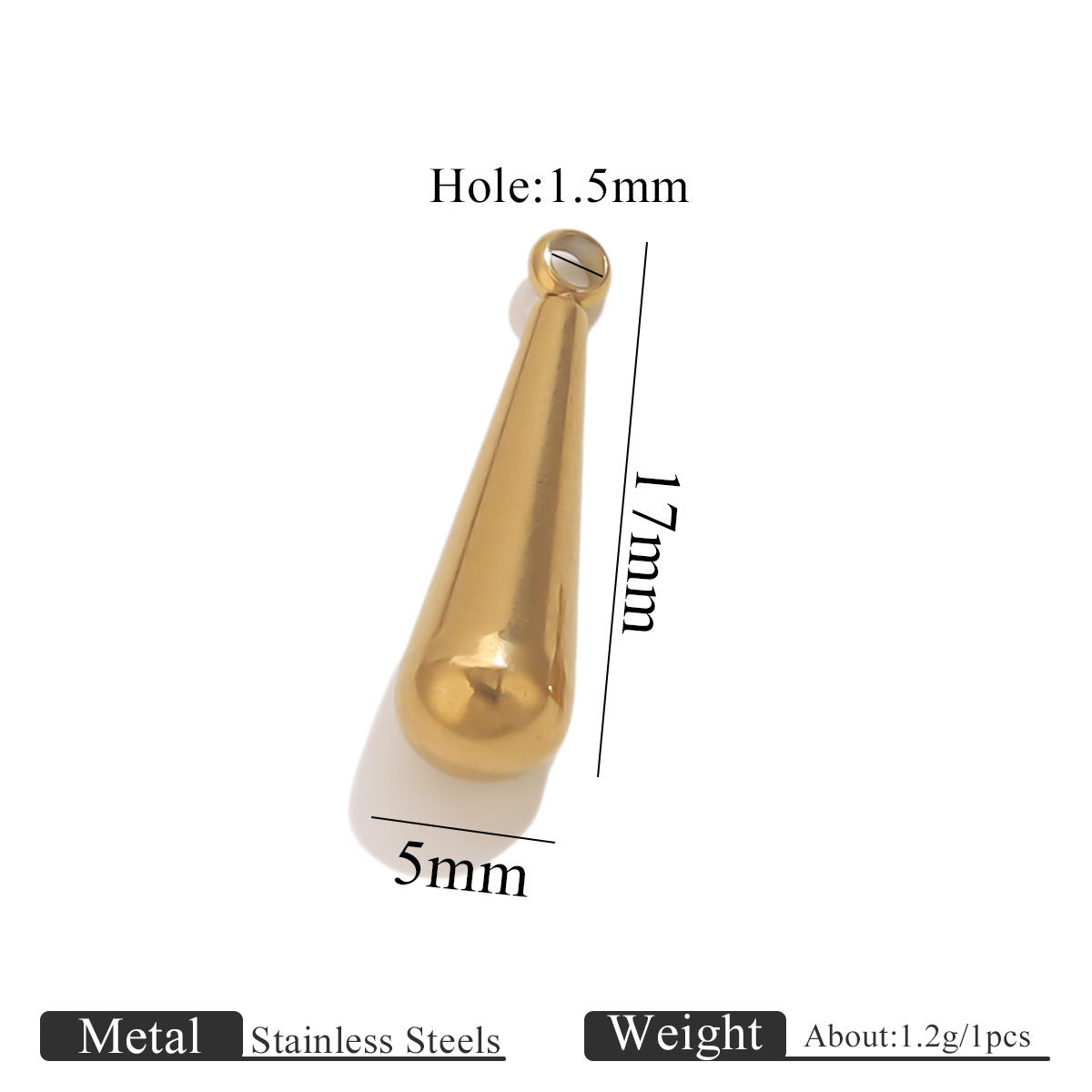 50PCS Water Drop Stainless Steel Pendant End Beads | Gold-Plated Titanium Steel | Multiple Sizes | DIY Jewelry Making Supplies