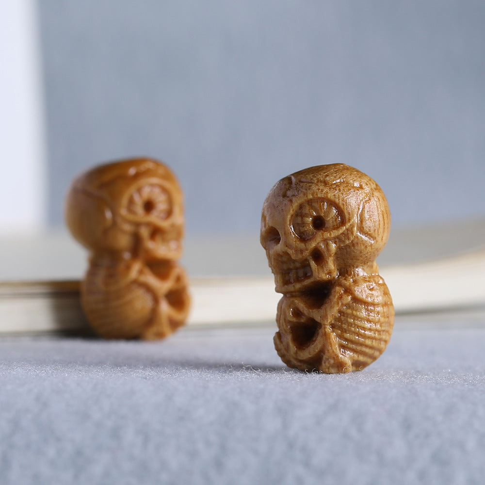 Sandalwood Carved Skull Bead, Vertical Hole Wooden Skeleton Pendant, Handcrafted Gothic Charm, DIY Jewelry Making Supplies