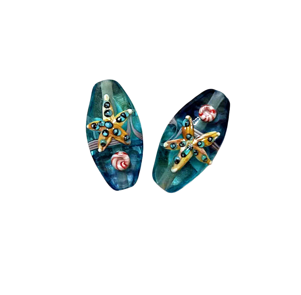 Murano Handmade Starfish Glass Beads, Ocean Theme Lampwork Spacer Beads for DIY Bracelets & Earrings