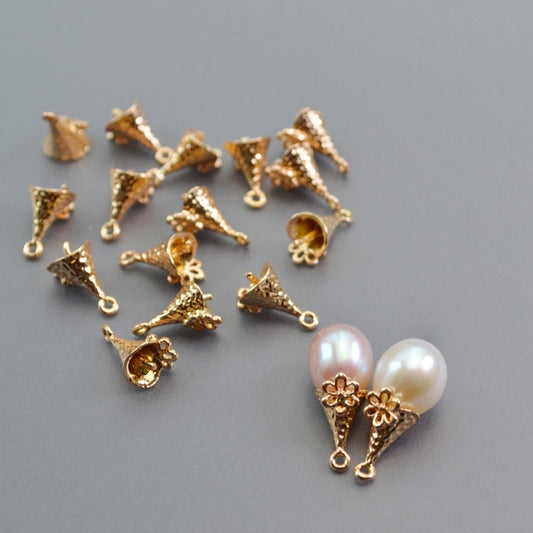 24K Gold Plated Brass Half-Hole Flower Bead Caps, Pearl Tassel End Caps, DIY Jewelry Findings for Handmade Earrings & Necklaces