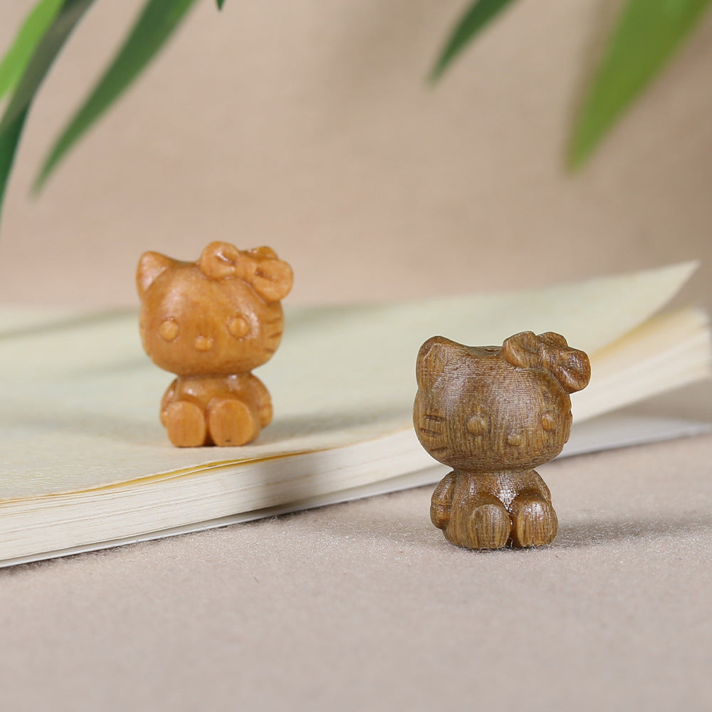 - Cute Green Sandalwood Carved Hello Kitty Charm - DIY Pendant for Bracelet & Necklace