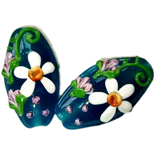 Murano Style Butterfly Oval Flat Glass Beads, Handmade Lampwork Tube Beads for DIY Bracelets, Earrings, and Lucky Charms