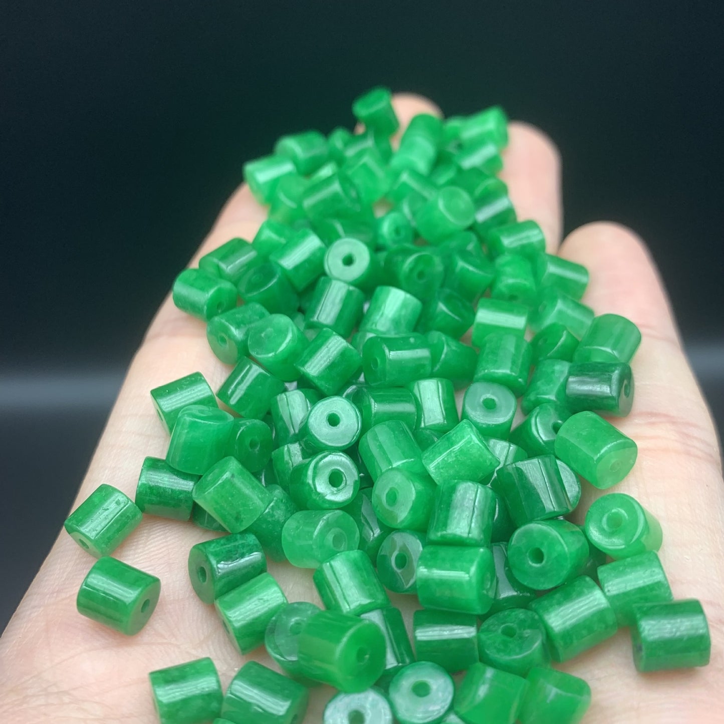 20PCS 6×6mm Green Jade Jadeite Barrel Loose Beads, Natural Gemstone Beads for DIY Jewelry Making, Handcraft Supplies for Bracelet Necklace Accessories