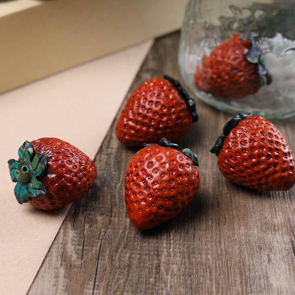 Cute Sandalwood Carved Strawberry Charm - DIY Pendant for Bracelet & Necklace, Tiny Fruit Jewelry Accessory