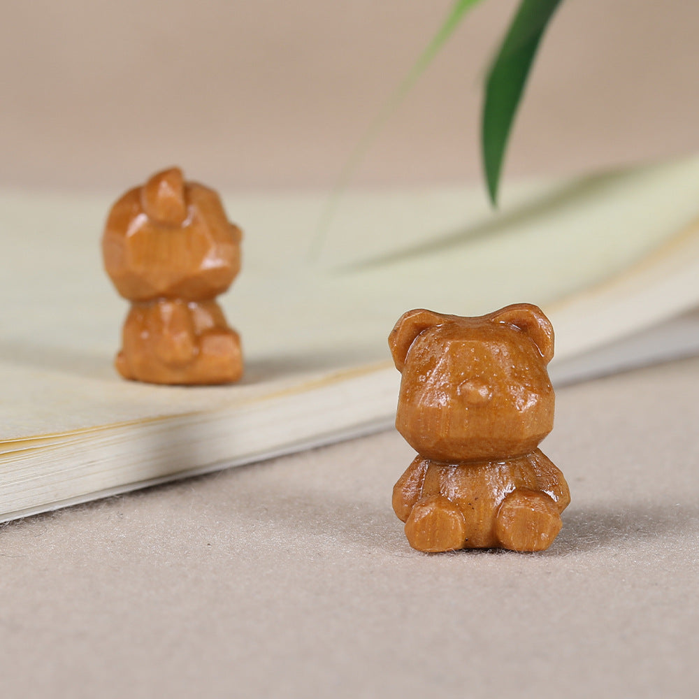 - Cute Sandalwood Carved Diamond Bear Charm - DIY Accessory for Wenwan Beads Bracelet & Necklace