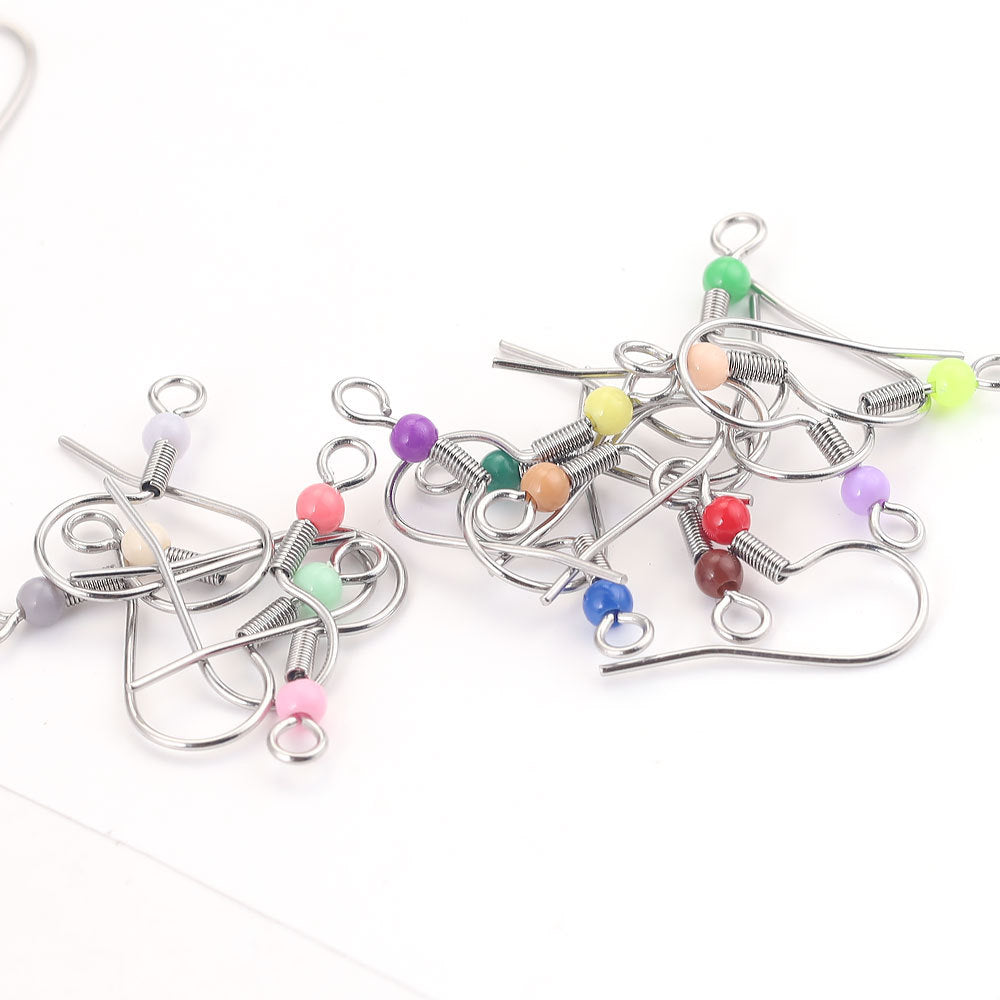50PCS Stainless Steel Spring Ear Hooks with Round Beads | Colorful Earring Components, DIY Jewelry Supplies for Handmade Earrings
