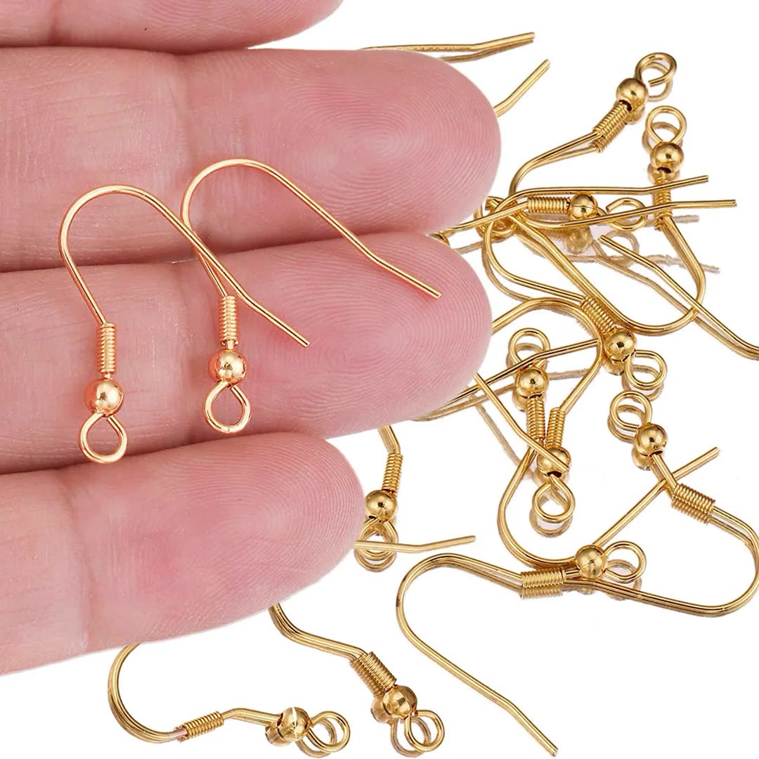 5Pairs Stainless Steel Spring Earrings Hooks with Beads | 18K Real Gold Plated Ear Wires, DIY Accessory for Earring Jewelry Making