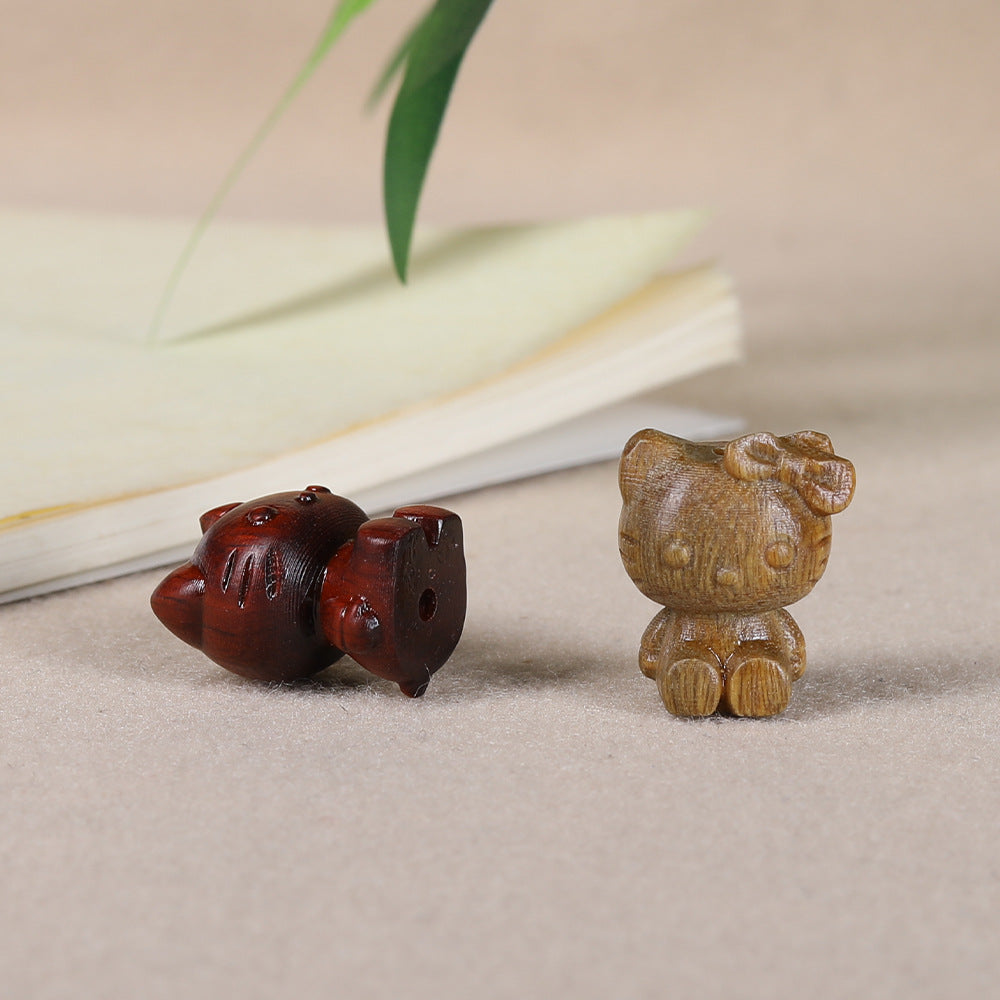 - Cute Green Sandalwood Carved Hello Kitty Charm - DIY Pendant for Bracelet & Necklace