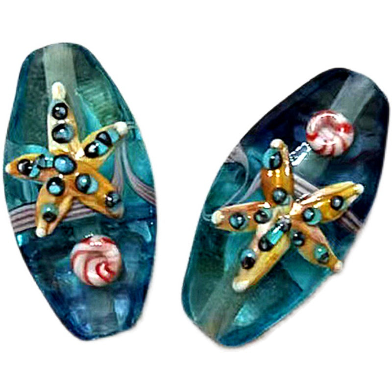 Murano Handmade Starfish Glass Beads, Ocean Theme Lampwork Spacer Beads for DIY Bracelets & Earrings