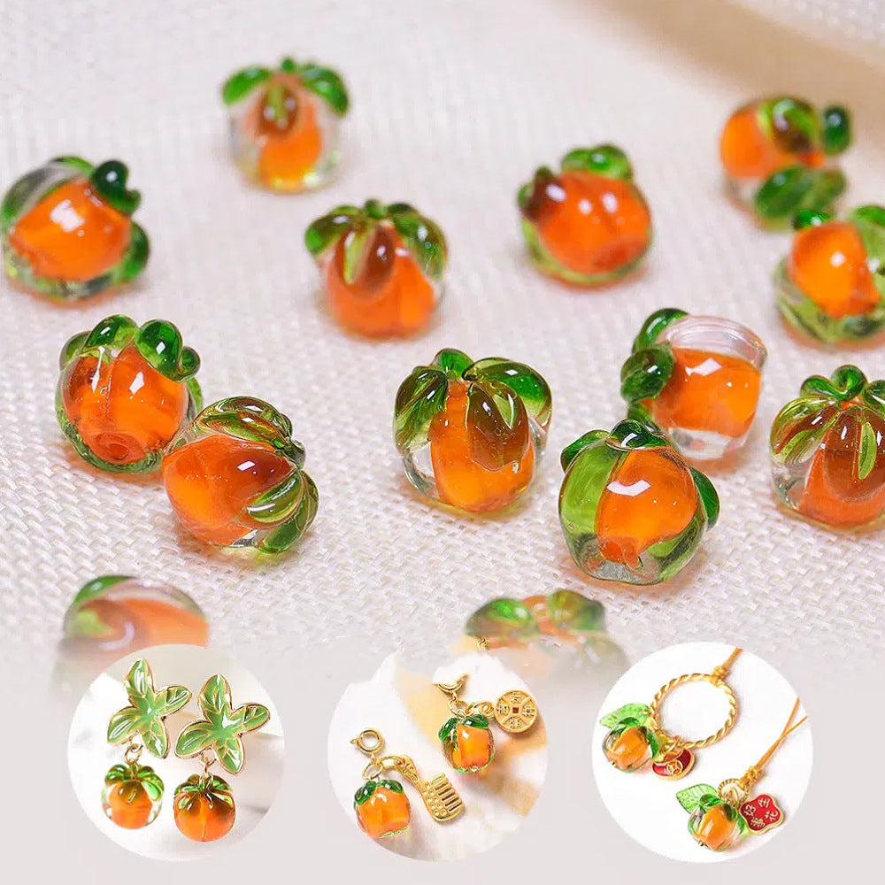 10PCS Glass Small Persimmon Beads "Shi Shi Ru Yi" | Hanfu Ancient Style DIY Craft Accessories | Handmade Jewelry Making Supplies