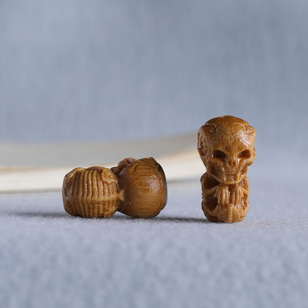 Sandalwood Carved Skull Bead, Vertical Hole Wooden Skeleton Pendant, Handcrafted Gothic Charm, DIY Jewelry Making Supplies