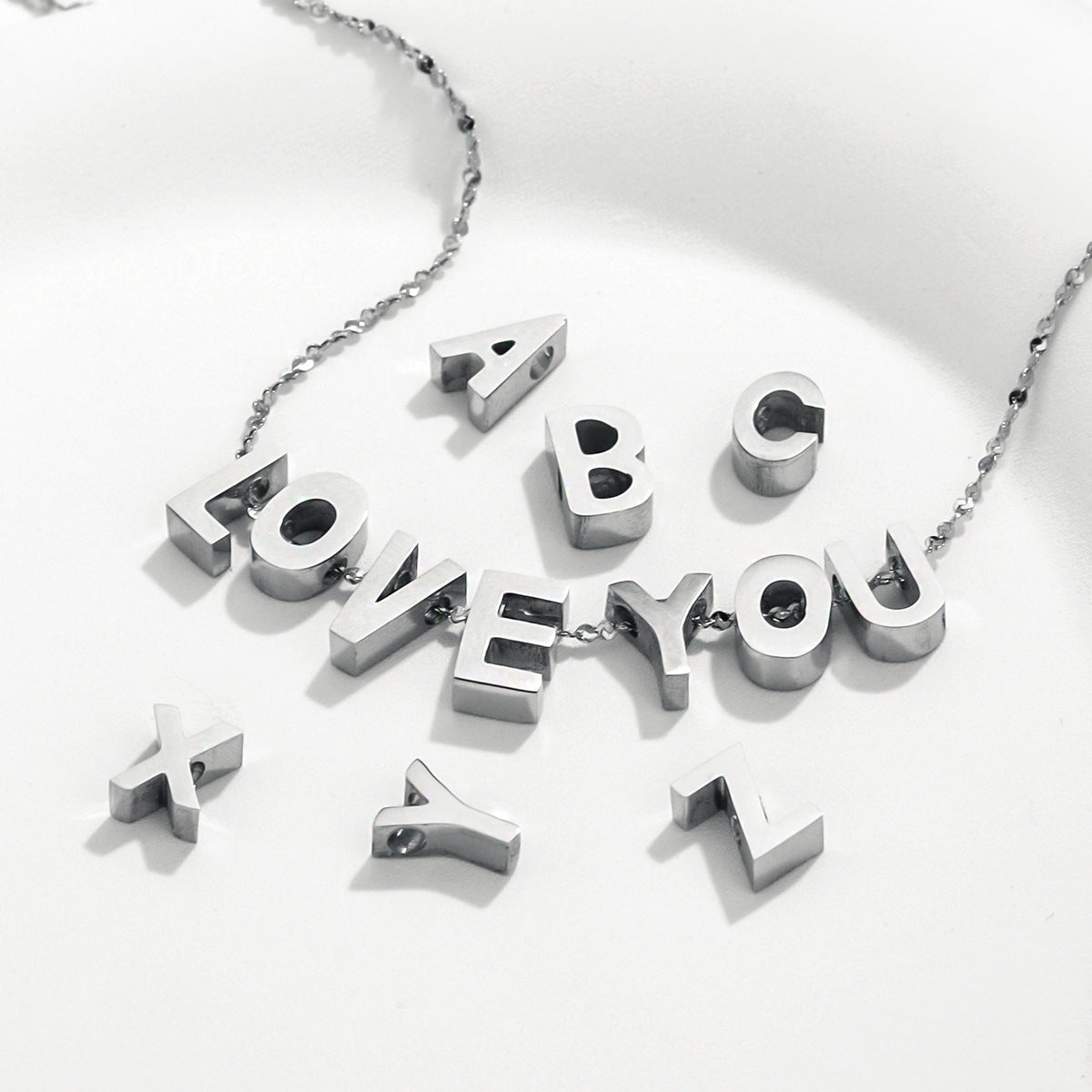 5PCS Stainless Steel 3D Letter Pendants - Minimalist & Stylish for Women's DIY Necklaces | Fashion Jewelry Findings