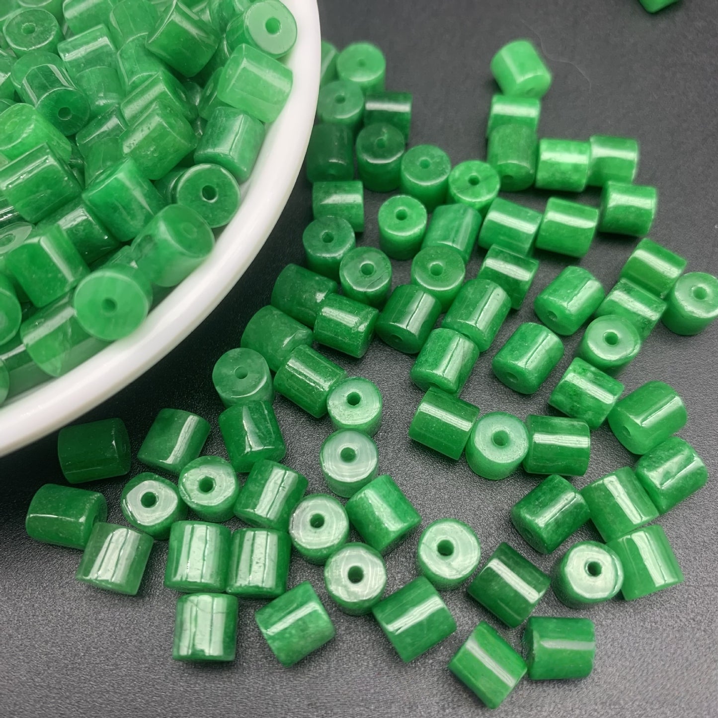 20PCS 6×6mm Green Jade Jadeite Barrel Loose Beads, Natural Gemstone Beads for DIY Jewelry Making, Handcraft Supplies for Bracelet Necklace Accessories