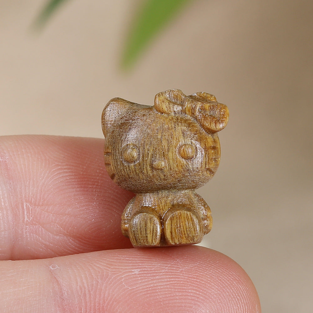 - Cute Green Sandalwood Carved Hello Kitty Charm - DIY Pendant for Bracelet & Necklace