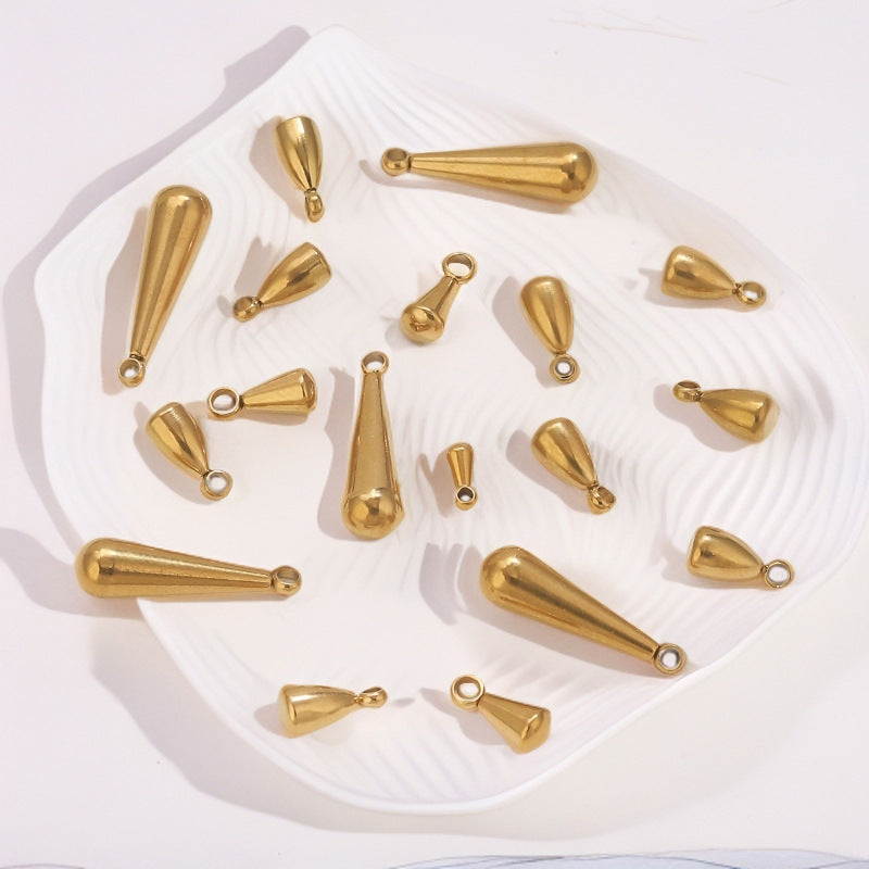 50PCS Water Drop Stainless Steel Pendant End Beads | Gold-Plated Titanium Steel | Multiple Sizes | DIY Jewelry Making Supplies