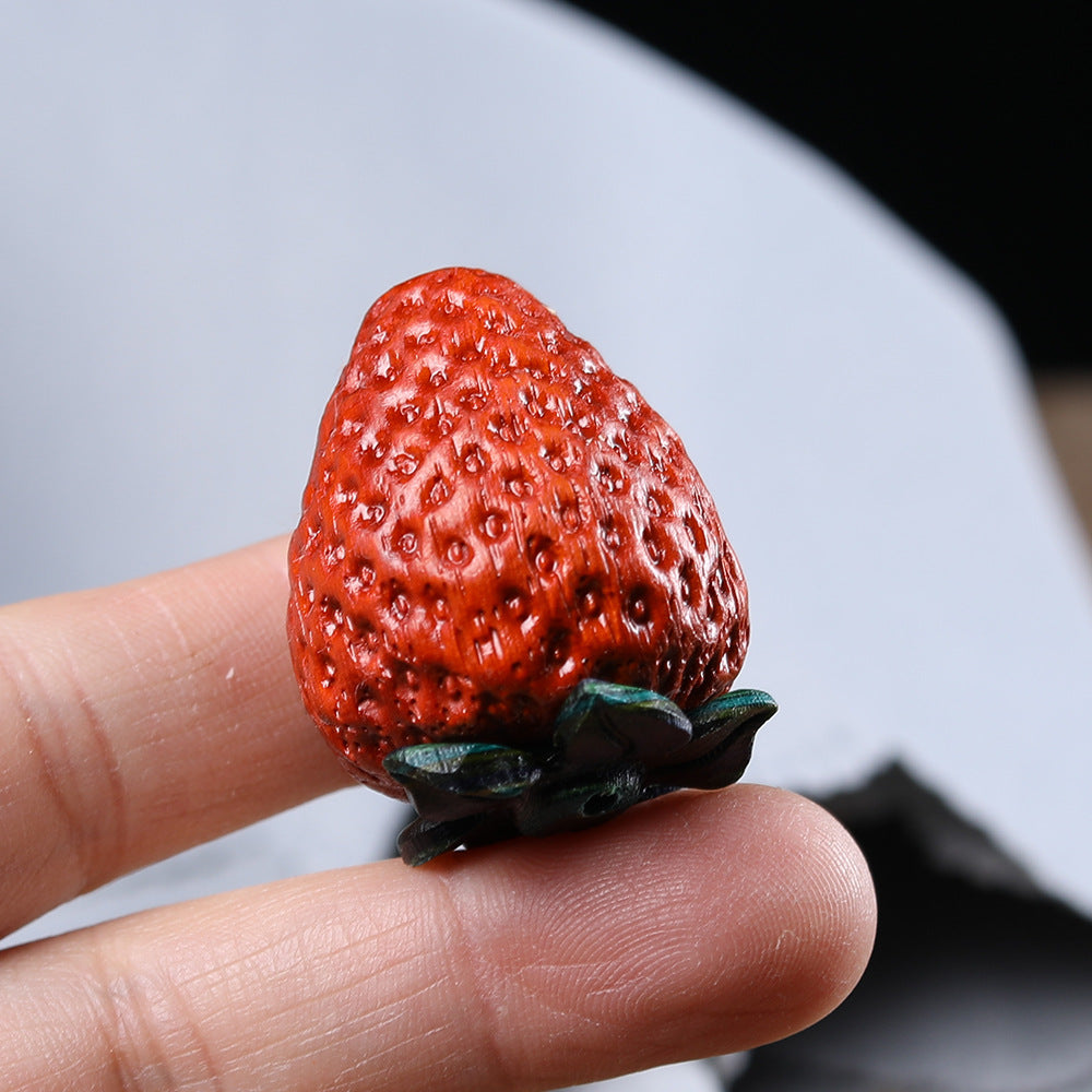 Cute Sandalwood Carved Strawberry Charm - DIY Pendant for Bracelet & Necklace, Tiny Fruit Jewelry Accessory