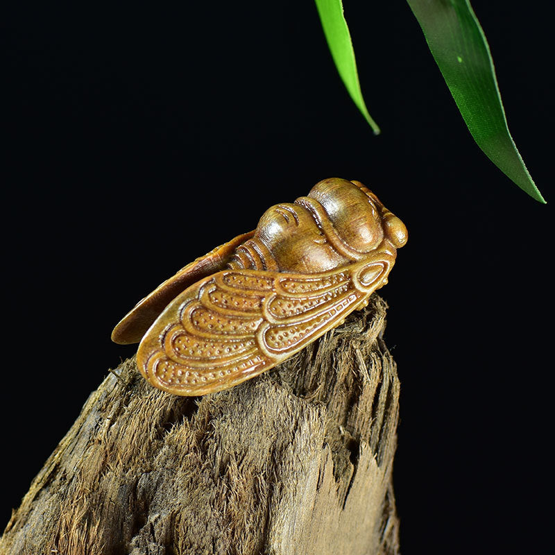 Natural Green Sandalwood Carved Cicada DIY Pendant - Handmade Insect Charm for Jewelry Making