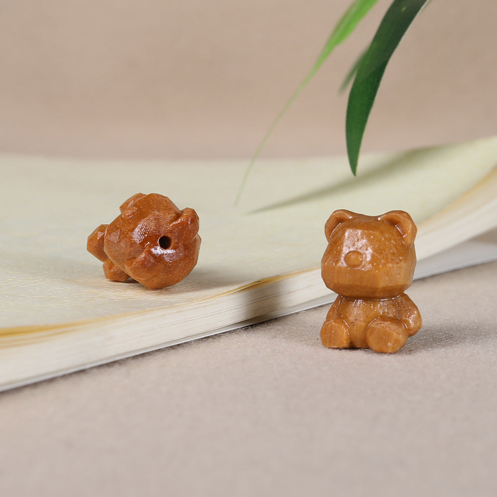 - Cute Sandalwood Carved Diamond Bear Charm - DIY Accessory for Wenwan Beads Bracelet & Necklace