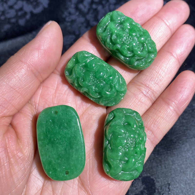33*19*13mm Natural Jade Peony Flower Hand Carved Connector, Double Hole Jade Beads for DIY Bracelet, Necklace, Jewelry Making Supplies