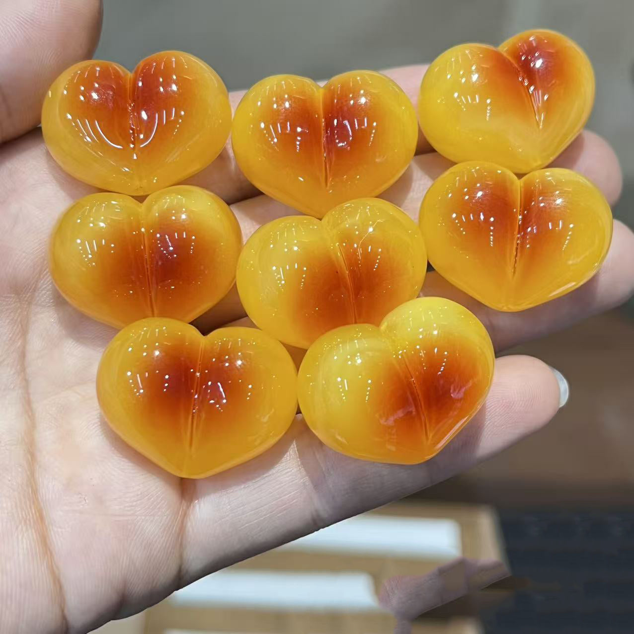 Cute Peach Heart Charm | Second-Generation Amber Bead | DIY Jewelry Making Supplies for Bracelet Necklace
