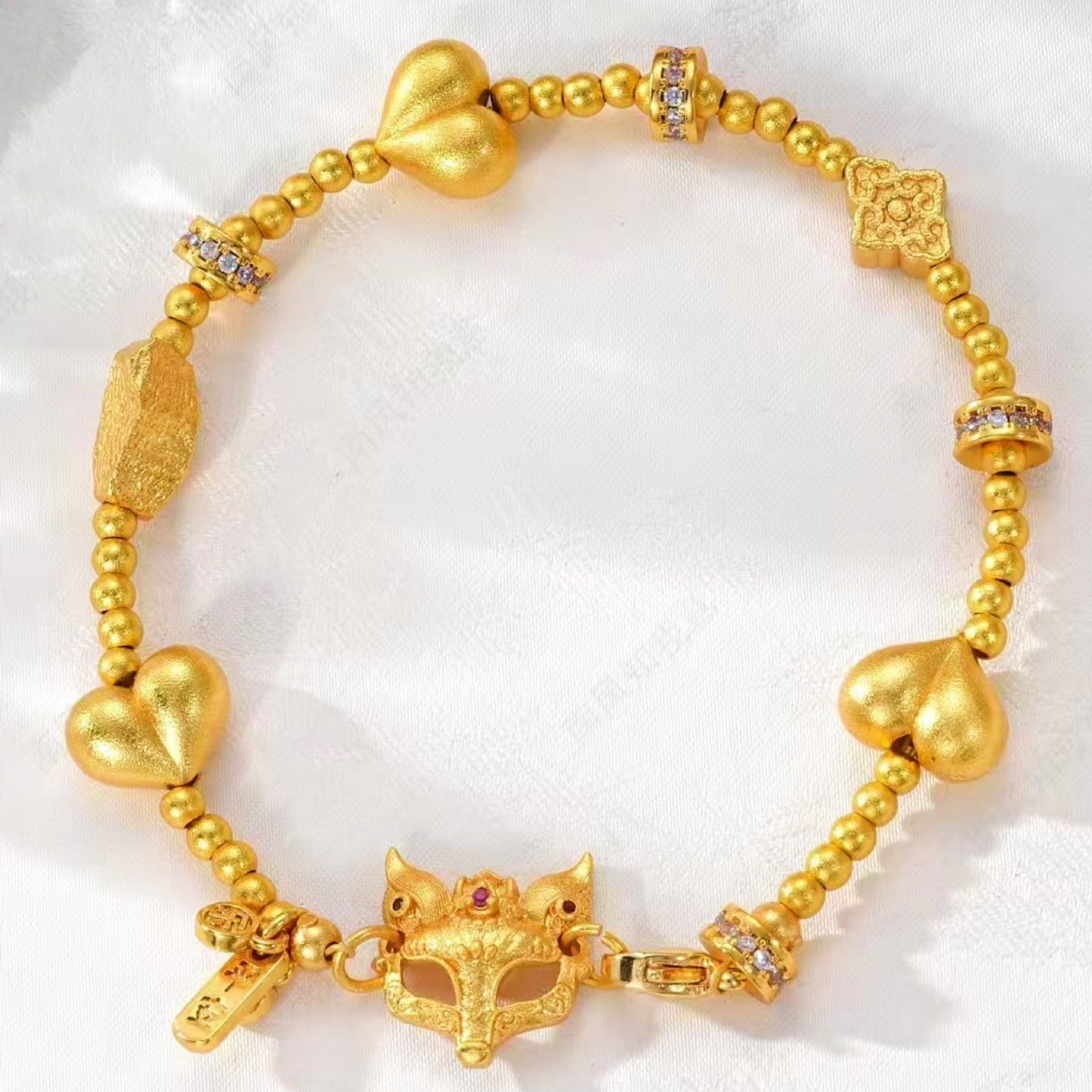 Gold Sand Fox Mask Pendant with Rhinestones, DIY Jewelry Charm, Animal Mask Necklace Pendant, Craft Supplies for Earrings Bracelet Making