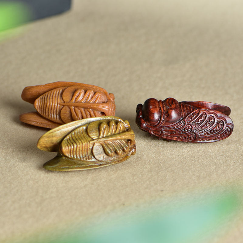 Natural Green Sandalwood Carved Cicada DIY Pendant - Handmade Insect Charm for Jewelry Making