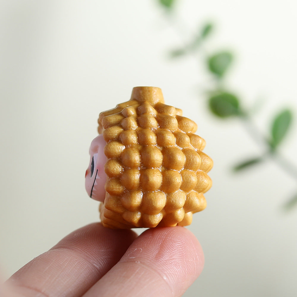 Natural Sandalwood Durian LABUBU Charm, Cute Cartoon Wooden Carved Bead, Handcrafted Solid Wood Pendant for DIY Jewelry Making