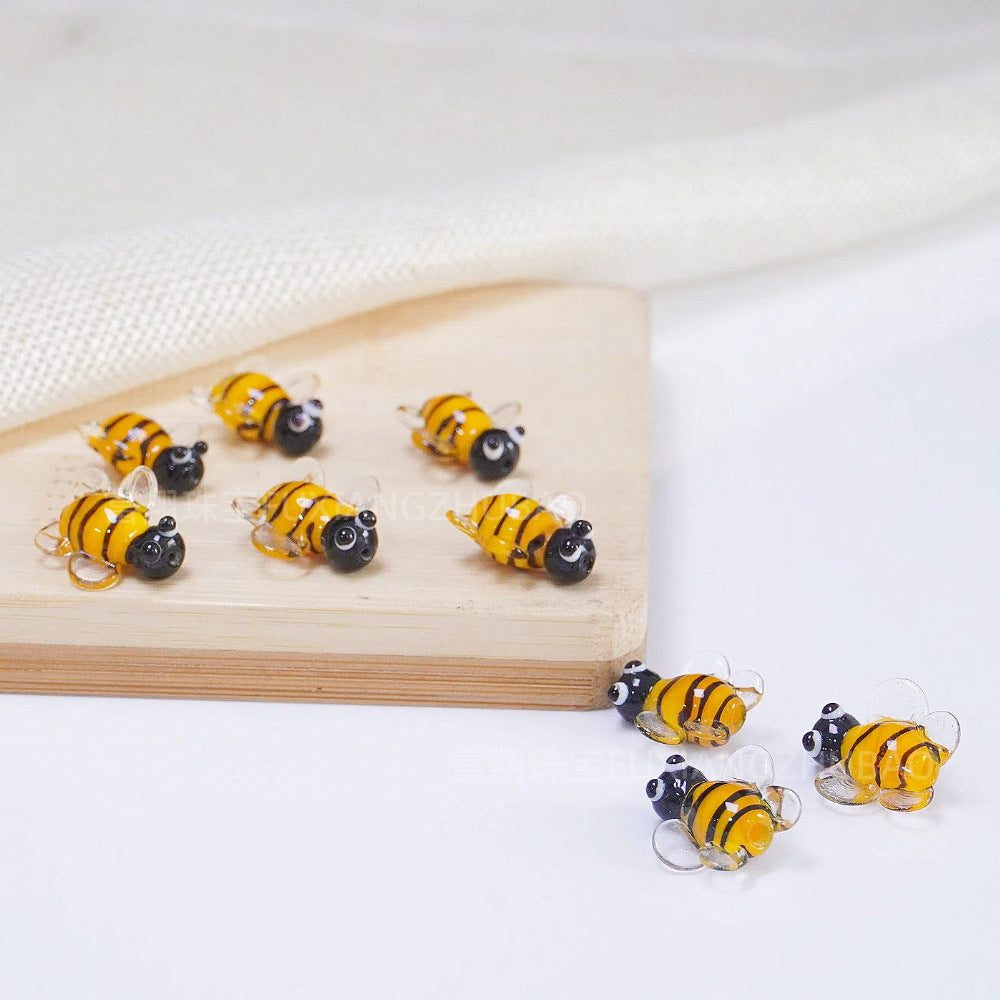 2PCS Handmade Glass Small Bee Beads | Insect & Animal Themed Loose Beads | DIY Bracelet & Necklace Craft Accessories