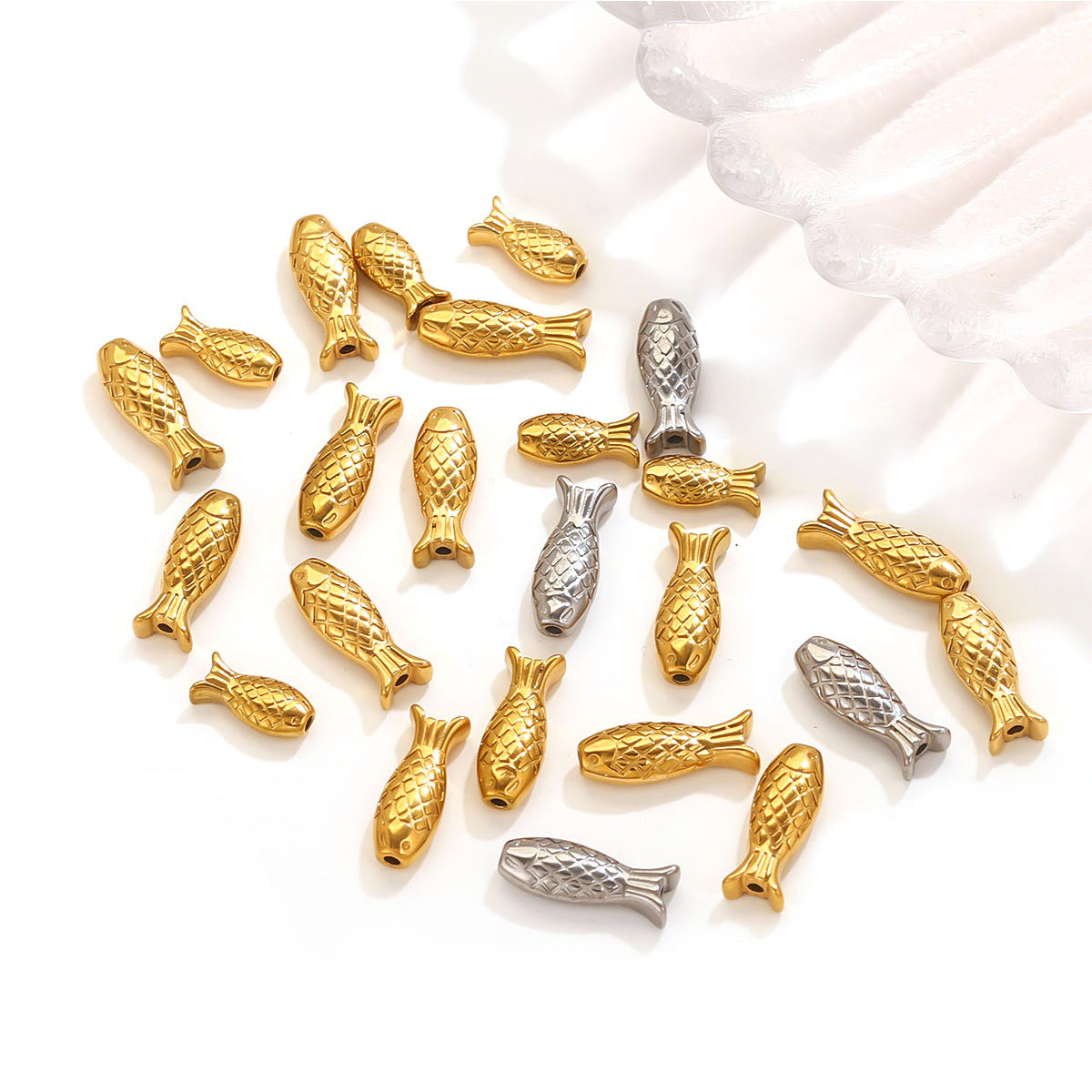 Stainless Steel Fish Spacer Beads - Polished Loose Beads for Necklace & Bracelet Making