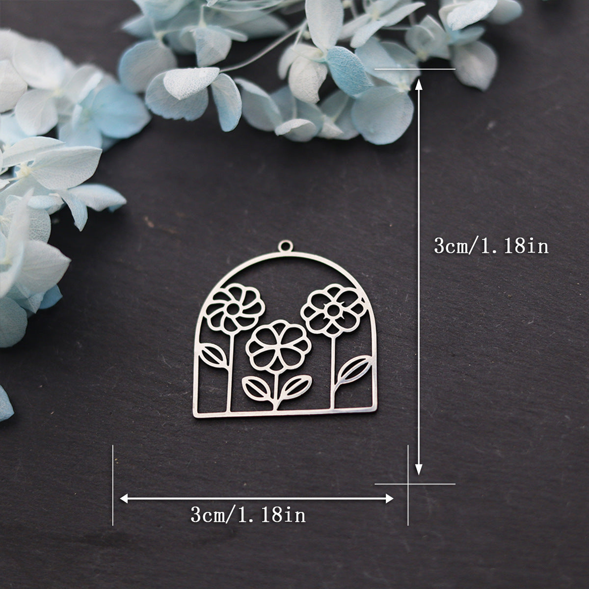 2PCS Stainless Steel Pendant with Arch & Flower Pattern - DIY Jewelry Supplies for Custom Necklaces/Bracelets