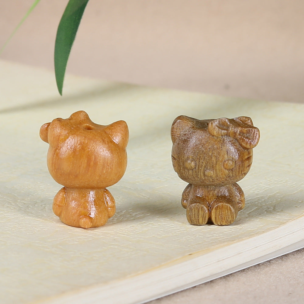 - Cute Green Sandalwood Carved Hello Kitty Charm - DIY Pendant for Bracelet & Necklace