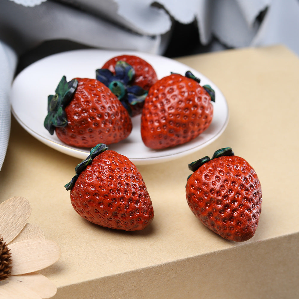 Cute Sandalwood Carved Strawberry Charm - DIY Pendant for Bracelet & Necklace, Tiny Fruit Jewelry Accessory