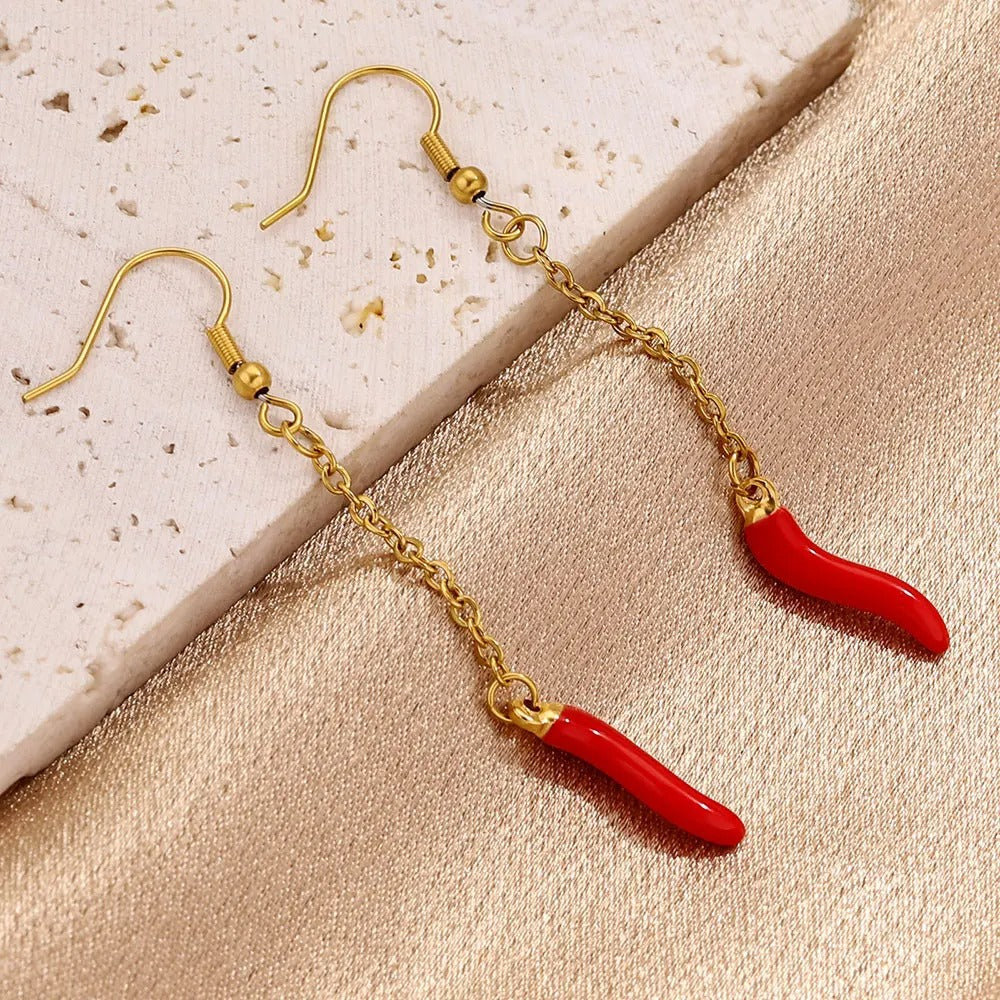 2PCS Stainless Steel Red Chili Pepper Earring Charms -DIY Accessories Supplies