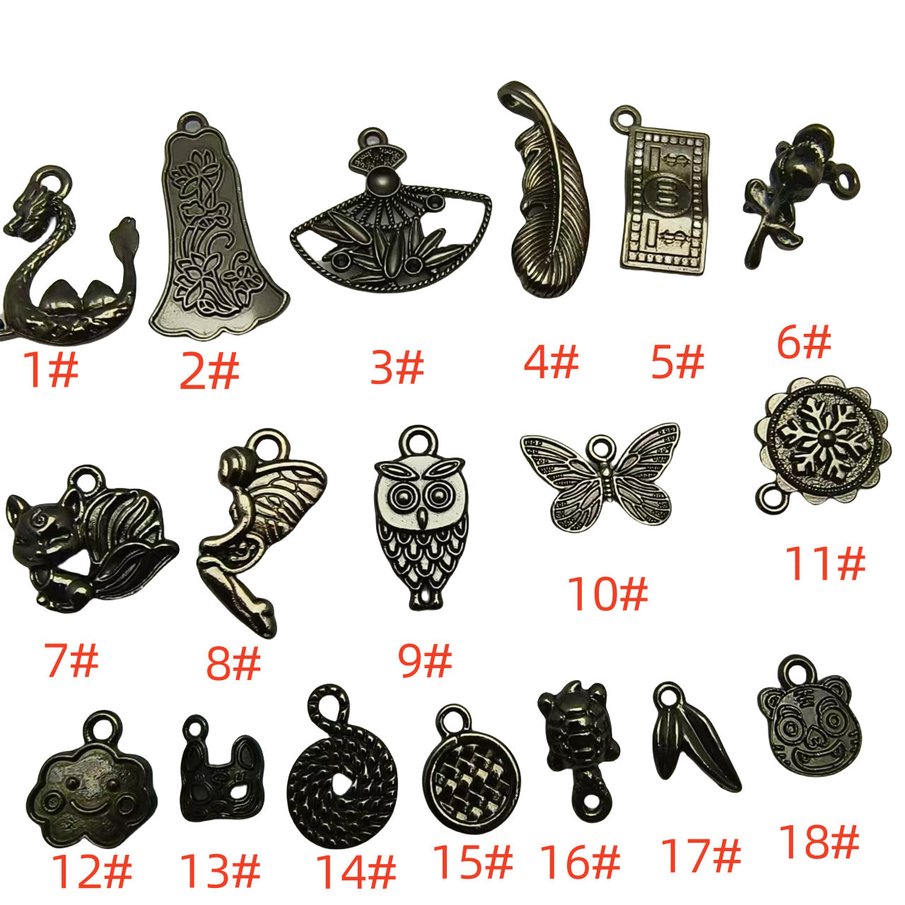A Series of Charm 4: 10PCS Dark Gothic Black Flower Animal Pendants, Vintage Charm for DIY Jewelry, Retro Dark Style Pendant for Necklace or Earrings